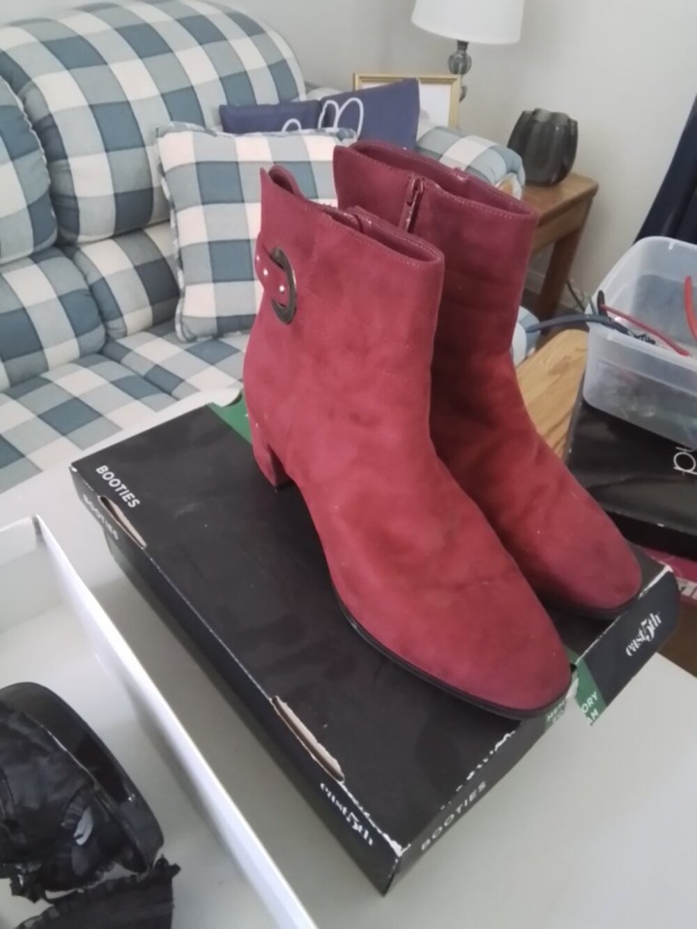 East 5th Red Suede Booties  With Side Buckle Size 9 - Picture 2 of 3
